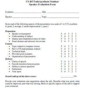 Evaluation Form For Speakers Template