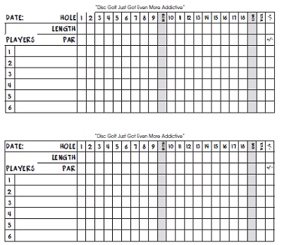 score sheet for card game golf