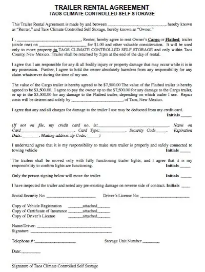 trailer lease agreement template