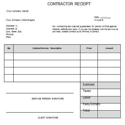 contractor receipt template