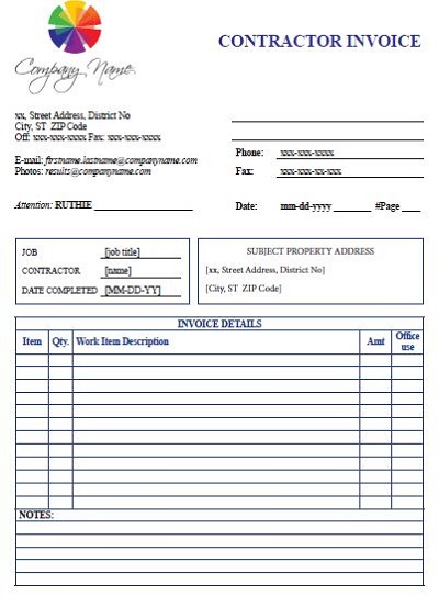 contractor receipt form free