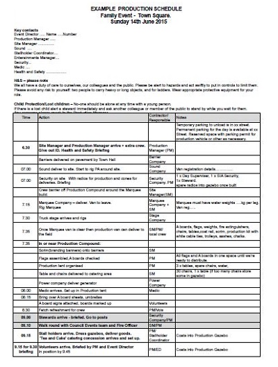 Event Production Schedule