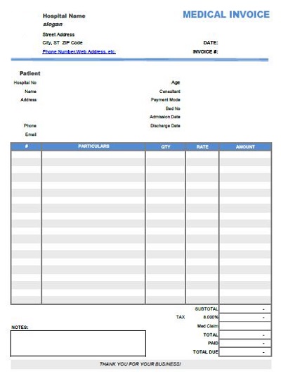 medical billing template