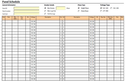 electrical panel schedule excel template