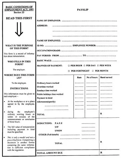 Payslip Form Template