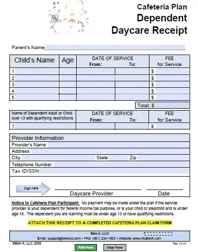 child care payment receipt