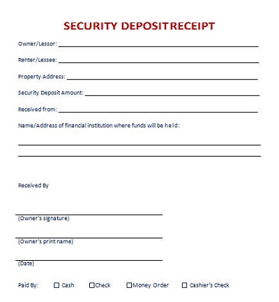rental security deposit receipt