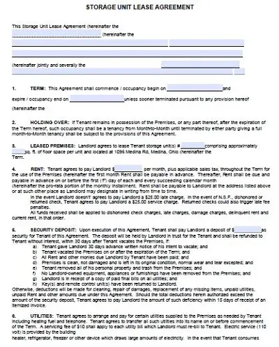 storage lease agreement form