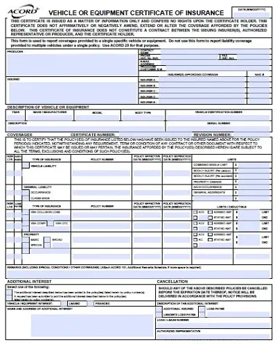 certificate of insurance form