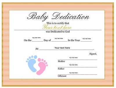 certificate of dedication to the lord
