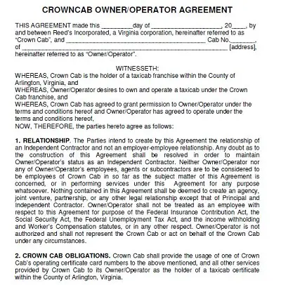 taxi lease agreement