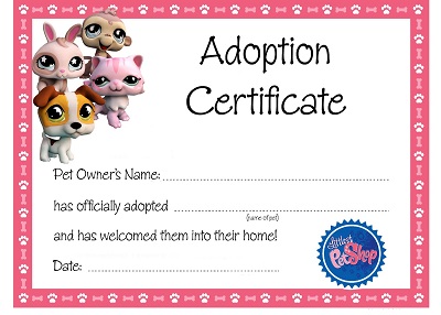 certificate of pet adoption