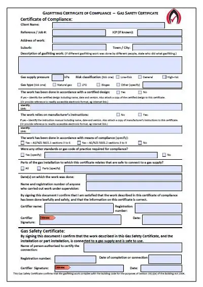 commercial gas safety certificate template