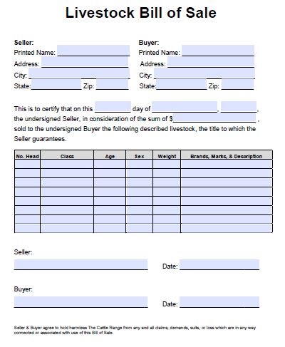 100% Free Livestock (Animal) Bill of Sale Forms in PDF » Template