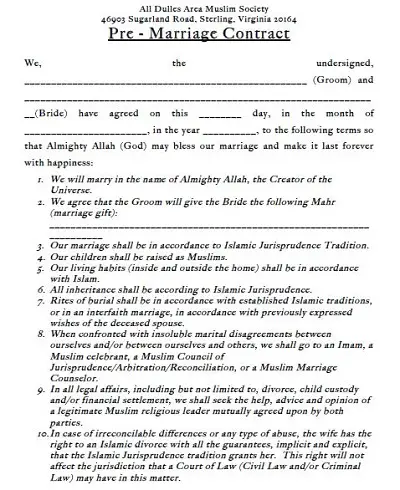 Pre-Marriage Contract