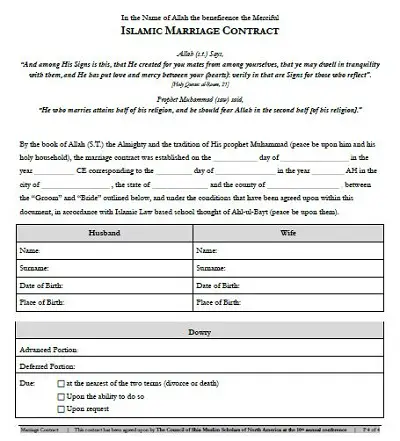 marriage contract in islam