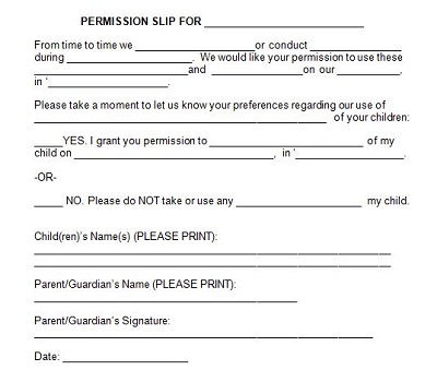 parents permission forms