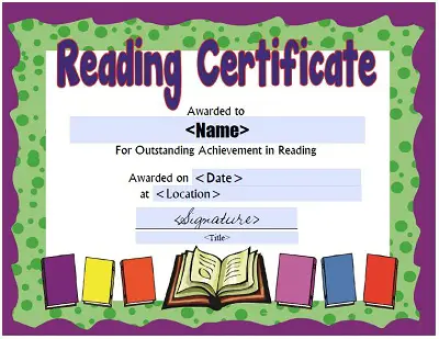Reading Certificate For Student