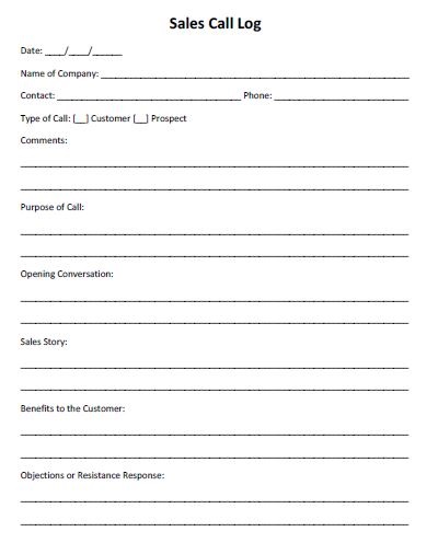 sales call reporting template