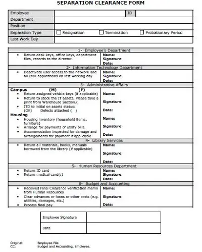 employment separation certificate format