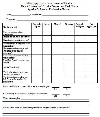 presentation evaluation forms