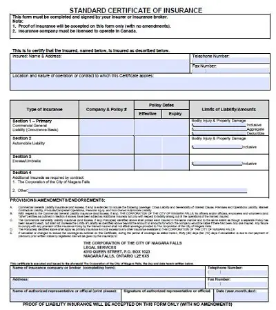 certificate of insurance form fillable