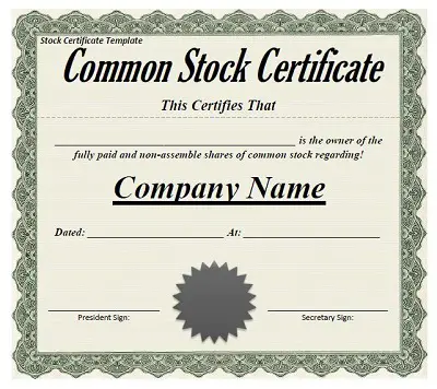 stock certificate format