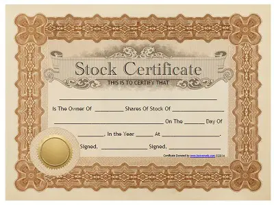 stock certificates examples