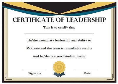  Student Certificate of Leadership 