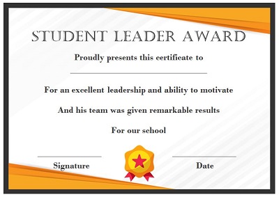 Student Leadership Award Certificate 