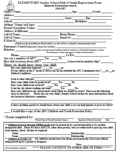 school registration forms template