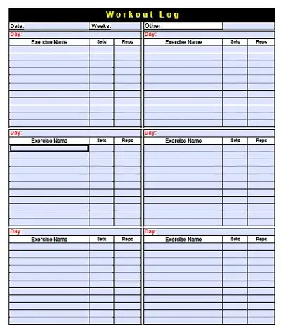 Workout Log Sheet Excel