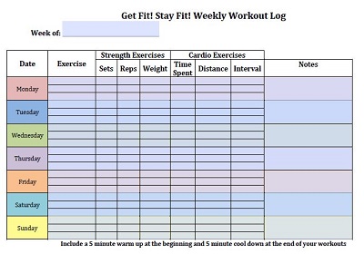 Blank Weekly Workout Log Sheet