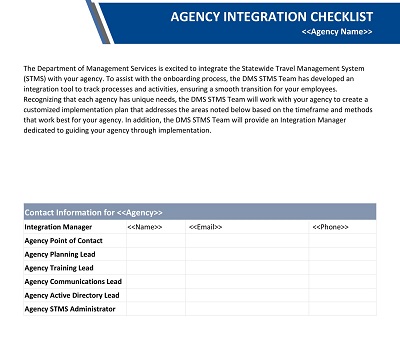 Agency Integration Checklist Template