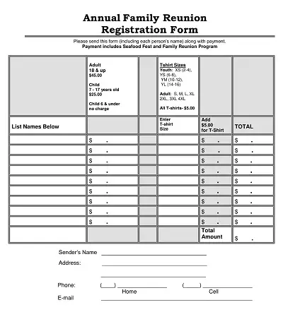 Annual Family Reunion Registration Form