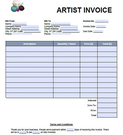 artist invoice template