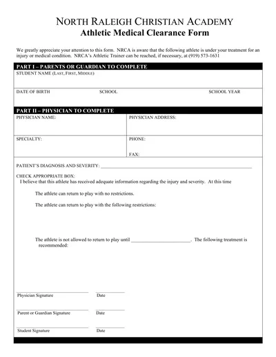 Athletic Medical Clearance Form