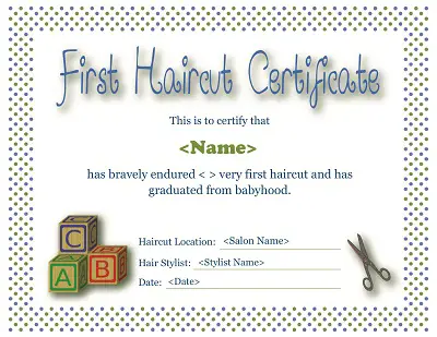 Baby First Haircut Certificate Sample