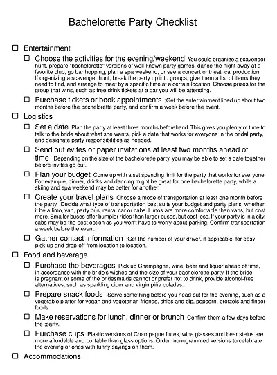 Bachelorette Party Checklist Format