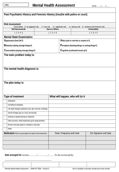 Basic Mental Health Assessment Form