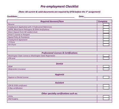 Basic Pre-Employment Checklist Template