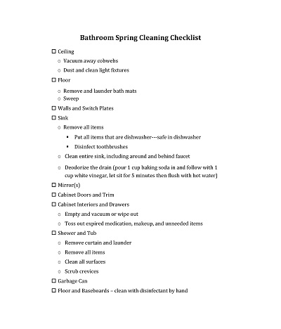 Bathroom Spring Cleaning Checklist Template