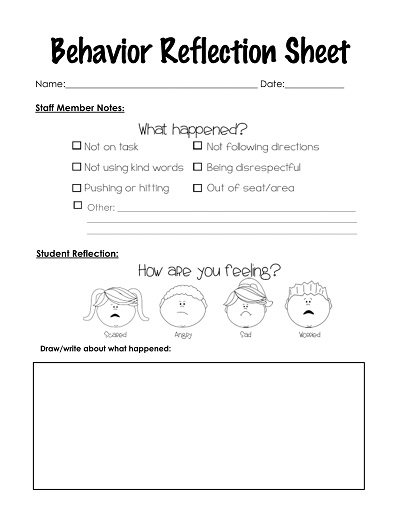 Behavior Reflection Sheet for Primary Grades