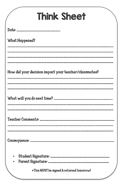 Behavior Think Sheet for Student