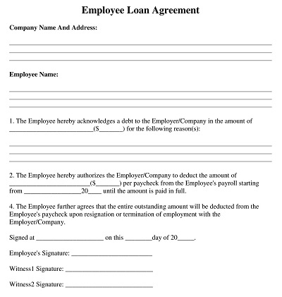 Blank Employee Loan Agreement Template