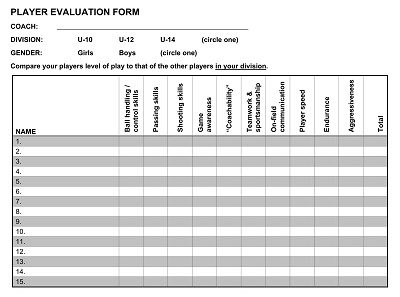 Blank Player Evaluation Form