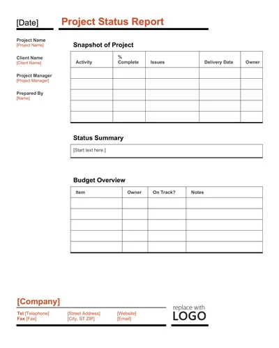 Blank Project Status Report Template