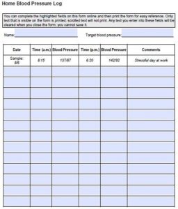 Printable Blood Pressure Log Templates » Template Republic