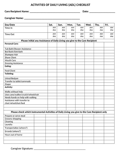 26 Free Printable Caregiver Daily Checklist Templates Pdf Template Republic 0330