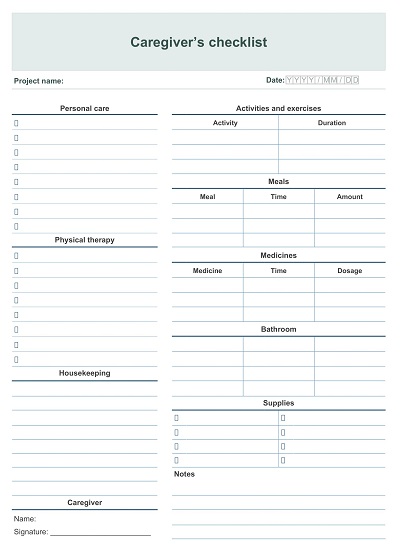 Caregiver Daily Checklist Form